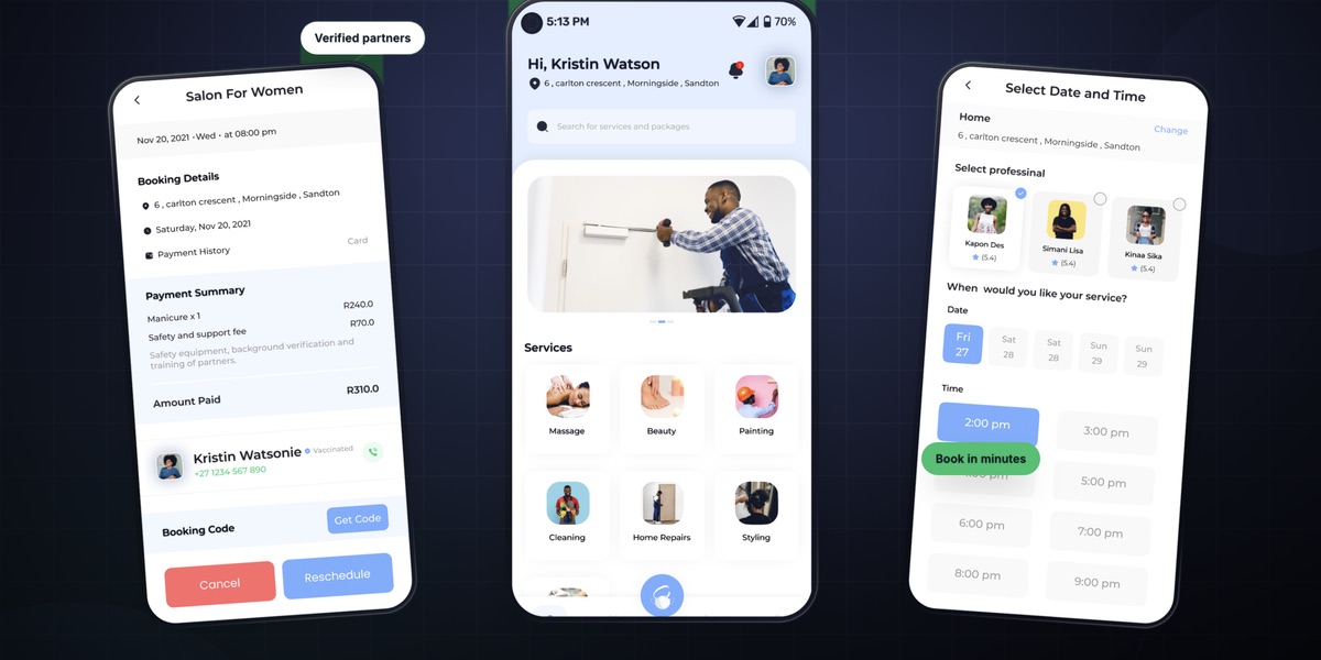 GoodApp booking, services and scheduling screens